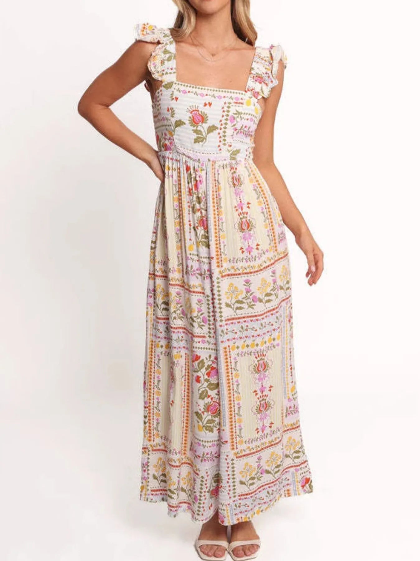 Floral Print Ruffle Strap Jumpsuit Color
