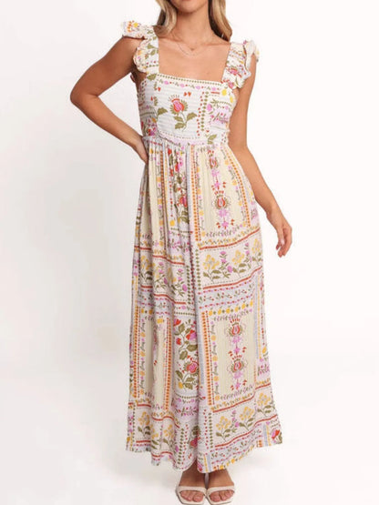 Floral Print Ruffle Strap Jumpsuit Color