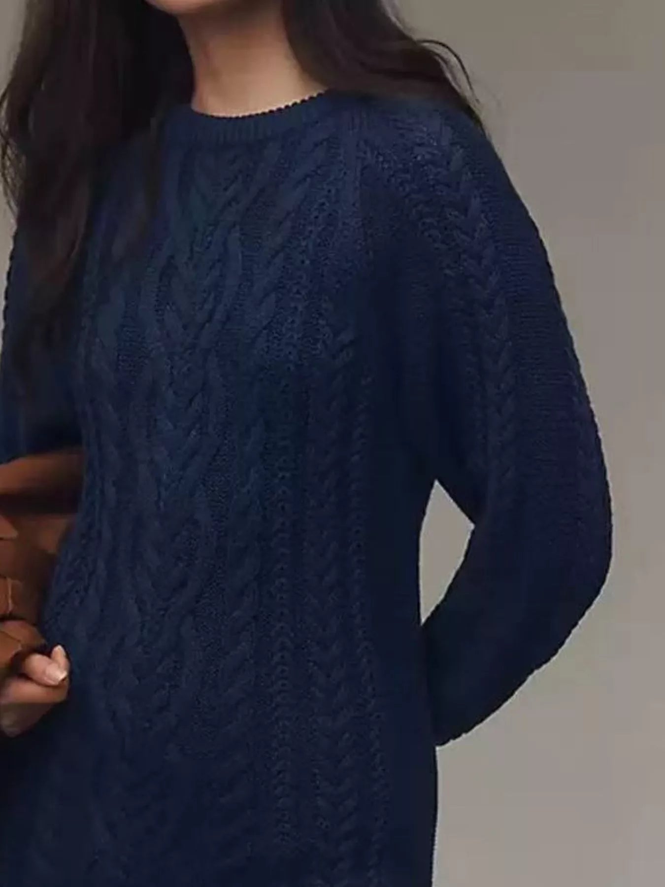 Full Size Cable-Knit Mini Sweater Dress Plus Size