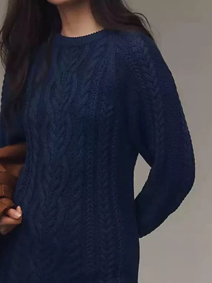 Full Size Cable-Knit Mini Sweater Dress Plus Size