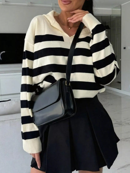 Striped Dropped Shoulder Knit Top