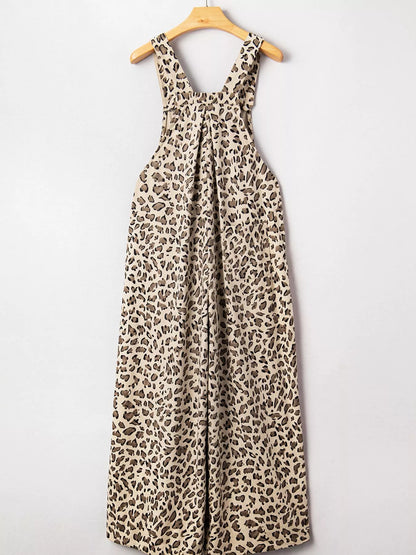 Leopard Bib Wide Leg Jumpsuit