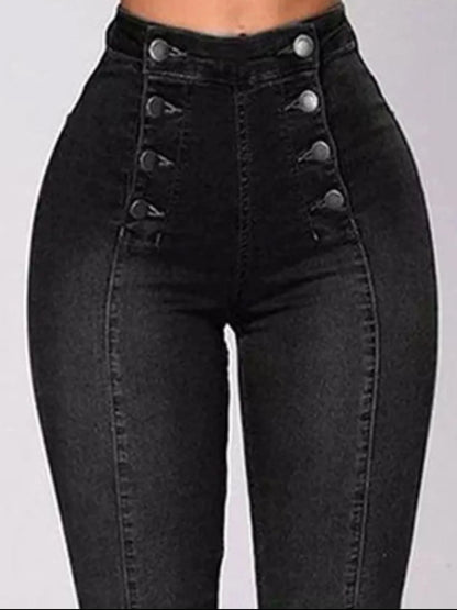 Full Size High-Waisted Double-Breasted Skinny Jeans Plus Size