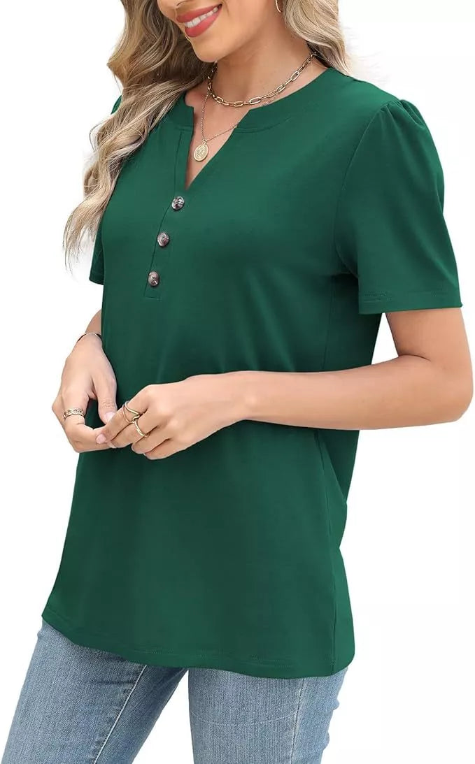 Full Size Notched Short Sleeve Blouse Plus Size