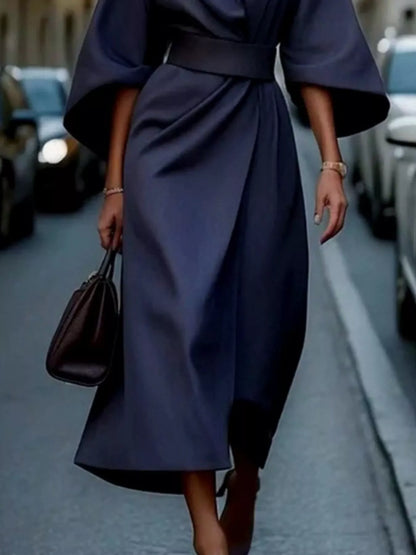 Round Neck 3/4 Sleeve Dress Navy