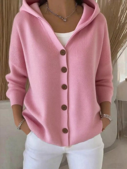 Full Size Hooded Button-Front Soft Knit Cardigan Plus Size Pink