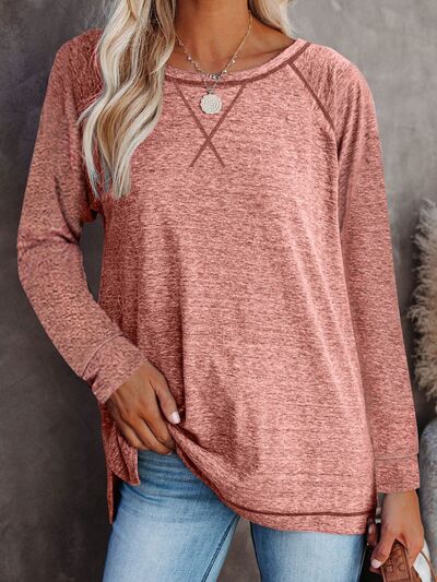 Round Neck Long Sleeve T-Shirt Burnt Coral