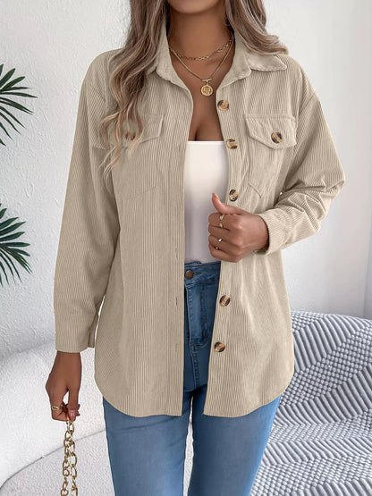 Corduroy Button-Up Long Sleeve Shacket