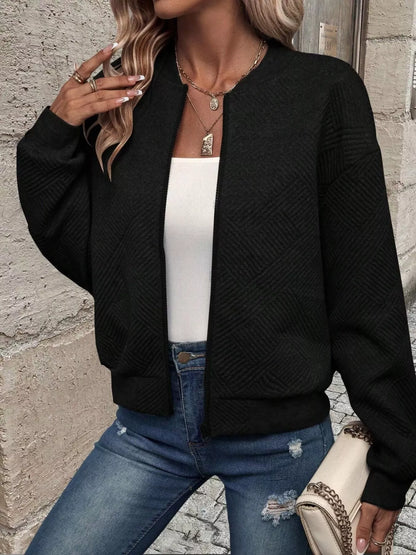 Texture Zip-Up Bomber Jacket Black
