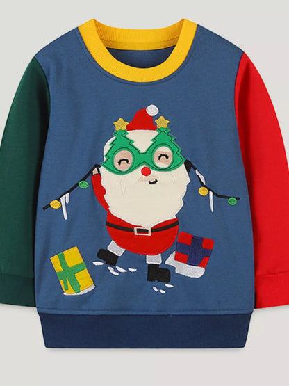 Children's Santa Applique Christmas Sweatshirt Navy