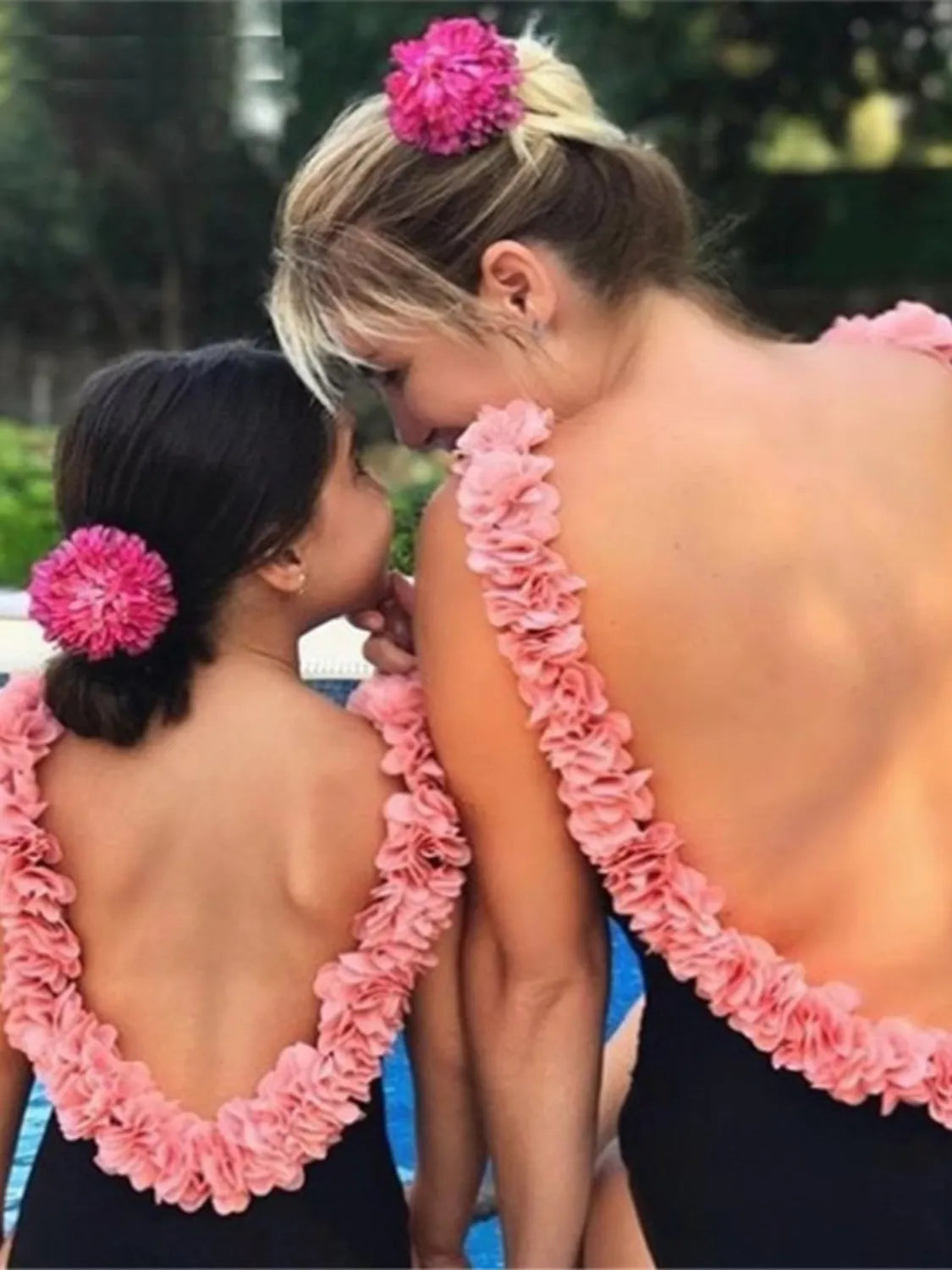 Backless Petal Strap Parent-Child Swimsuit Kid-Black