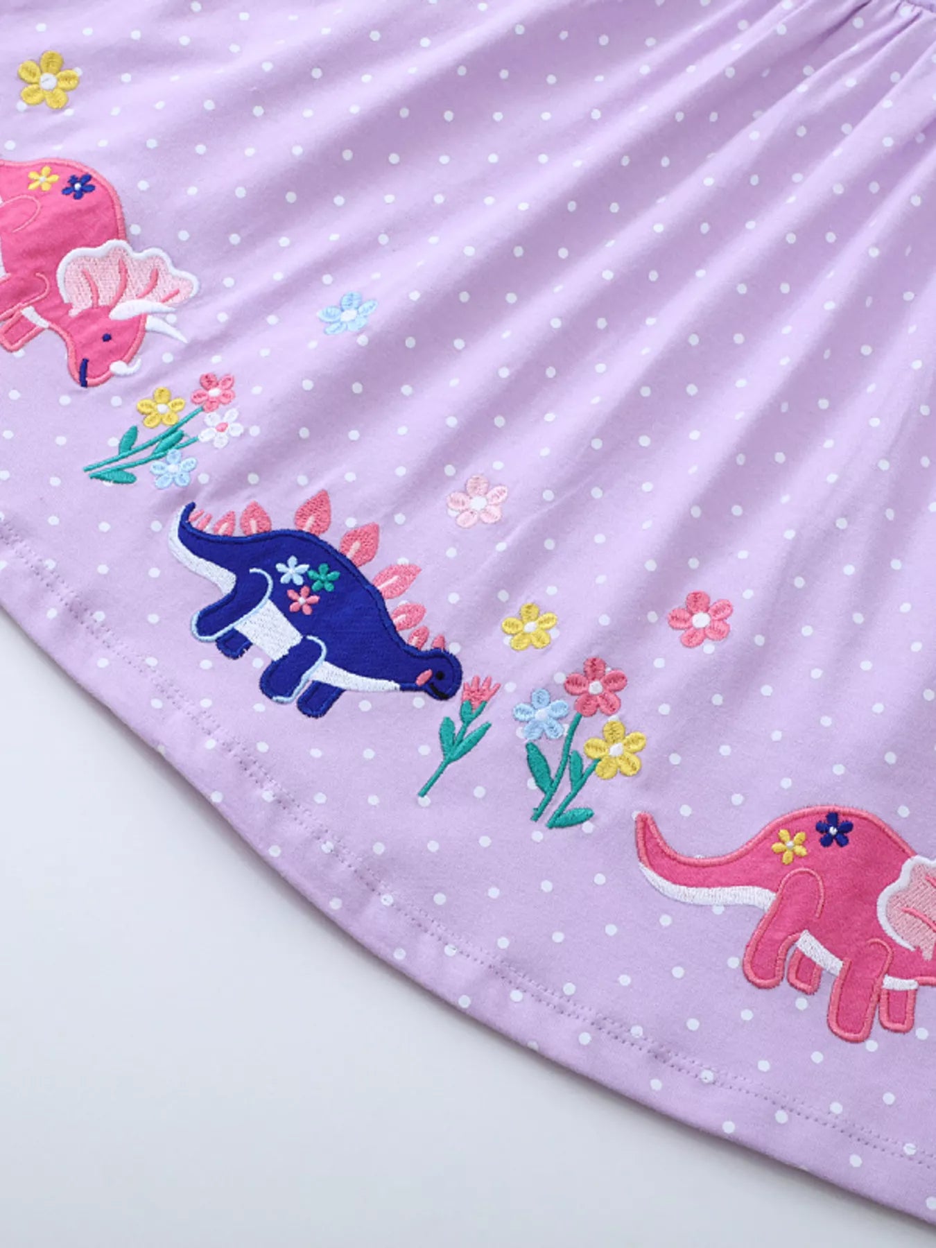 Children's Dinosaur Embroidered Polka Dot Dress
