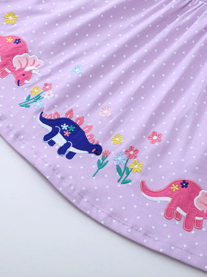 Children's Dinosaur Embroidered Polka Dot Dress