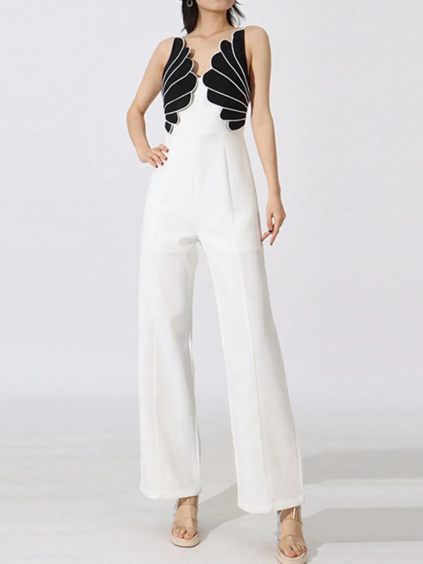 Contrast Sleeveless Wide-Leg Jumpsuit White