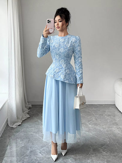 Floral Long Sleeve Tulle Dress