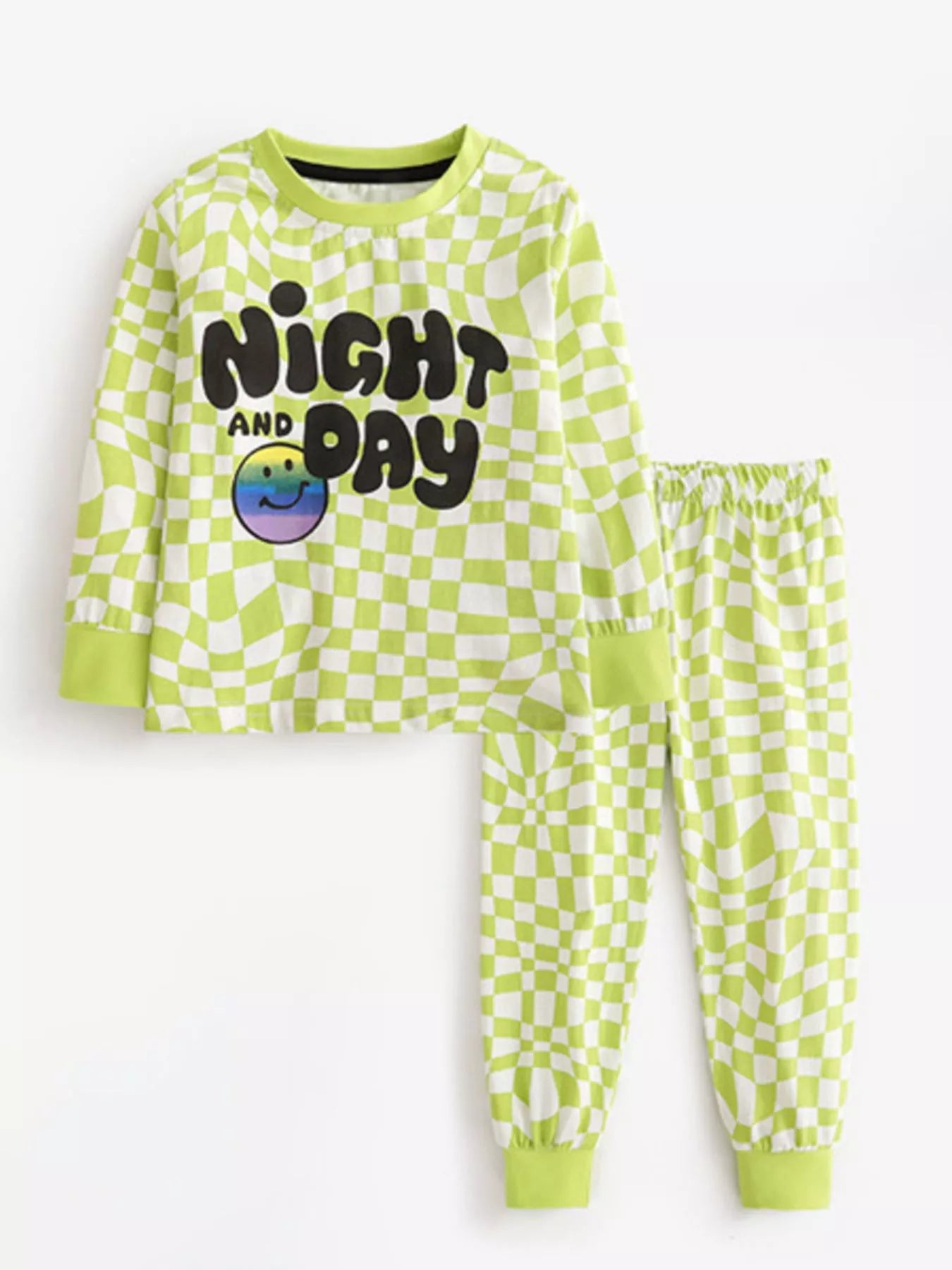 Children's Checkered Top and Pants Set Lime