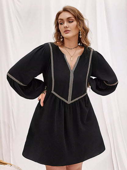 Plus Size Notched Balloon Sleeve Mini Dress