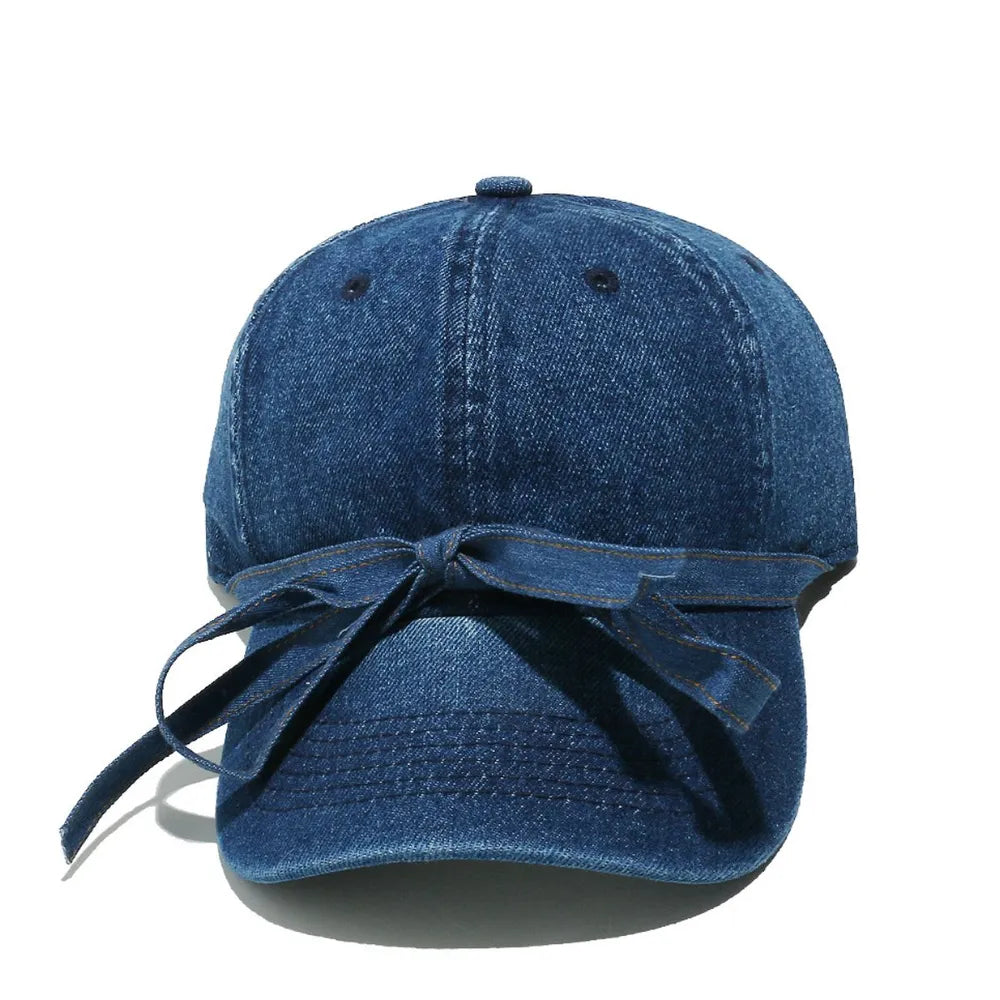 Washed Bow Denim Baseball Cap