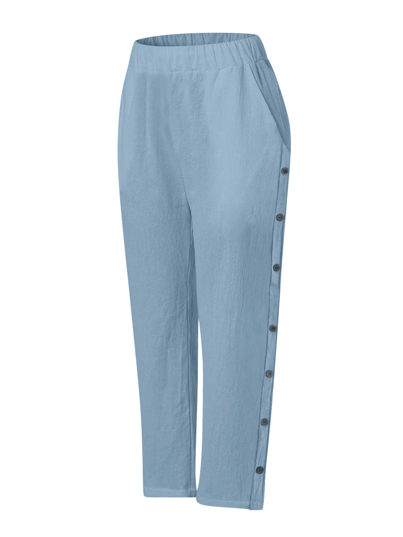 Full Size Side Decor Button Casual Wide Leg Pants Plus Size