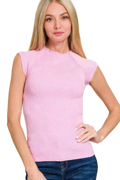 Zenana Washed Ribbed Seamless Top MAUVE
