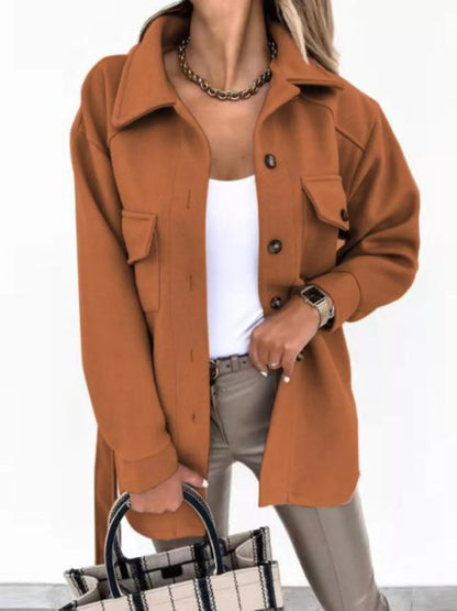 Button-Down Tie Waist Coat Caramel
