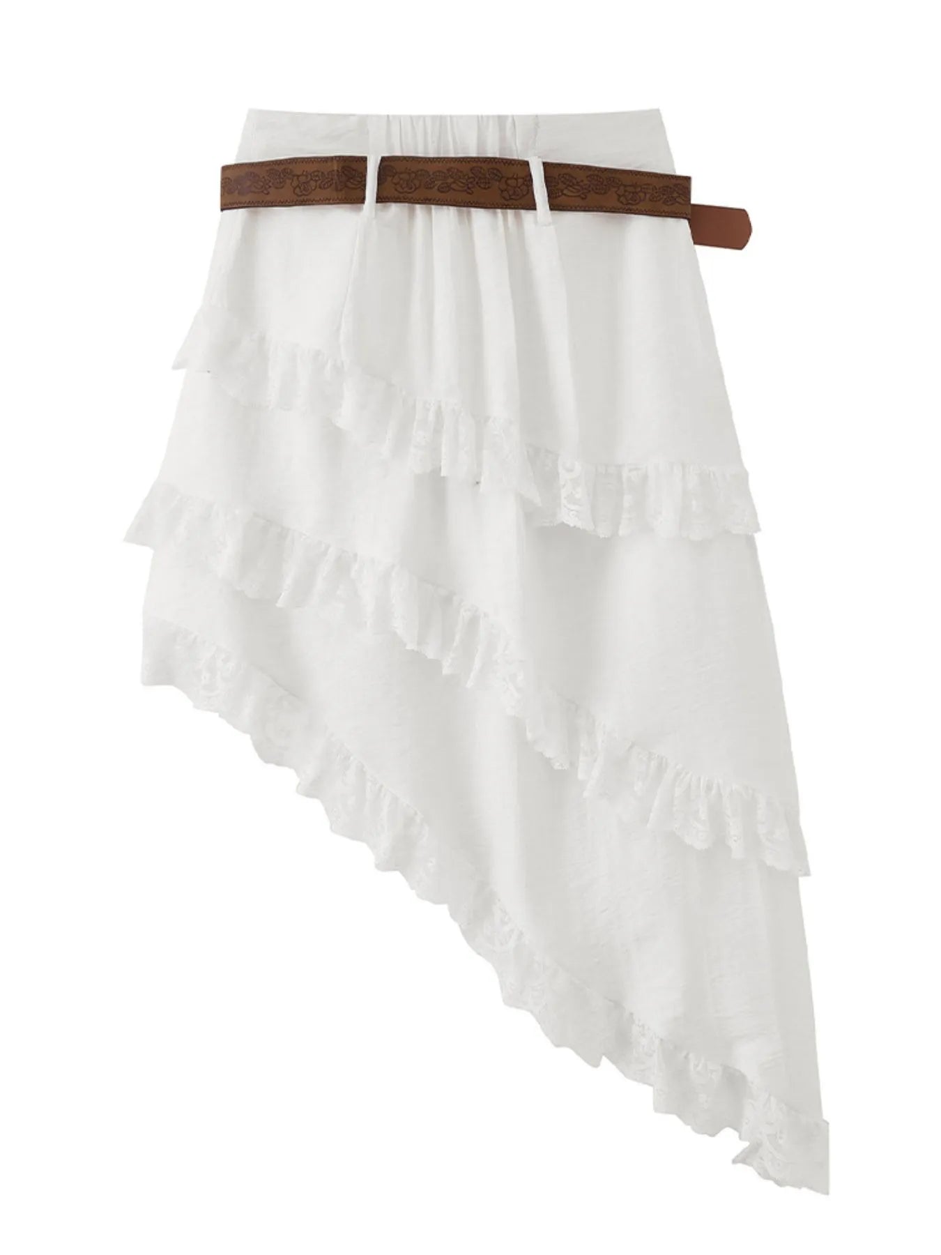 Asymmetrical Lace Ruffle Skirt