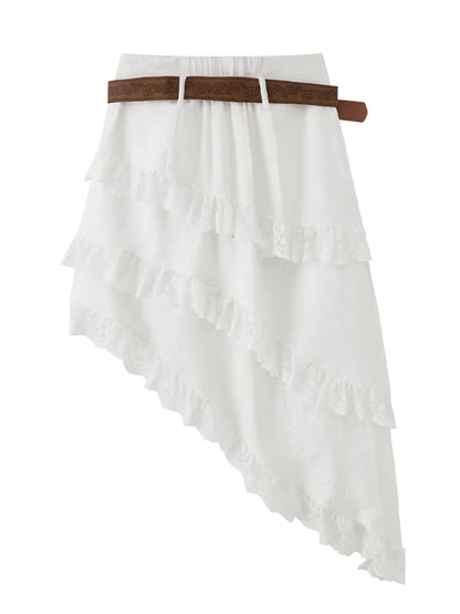 Asymmetrical Lace Ruffle Skirt