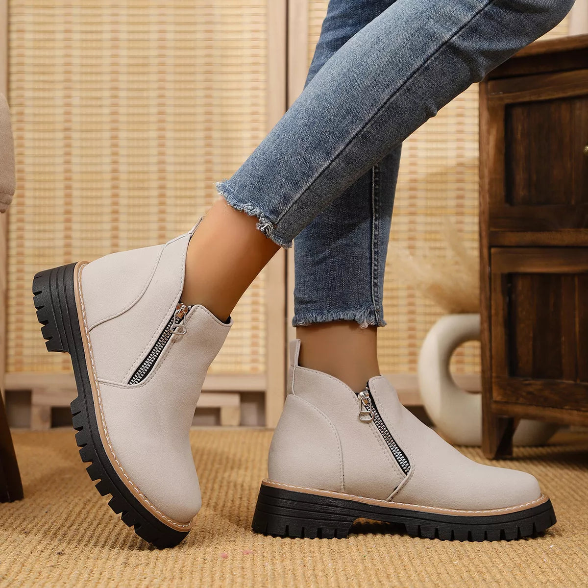 Ankle Boots with Zipper Accent