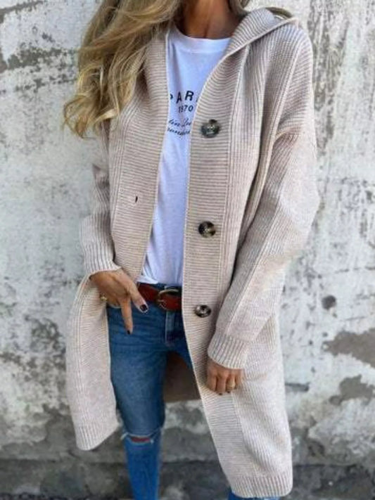 Full Size Button-Down Hooded Cardigan Plus Size