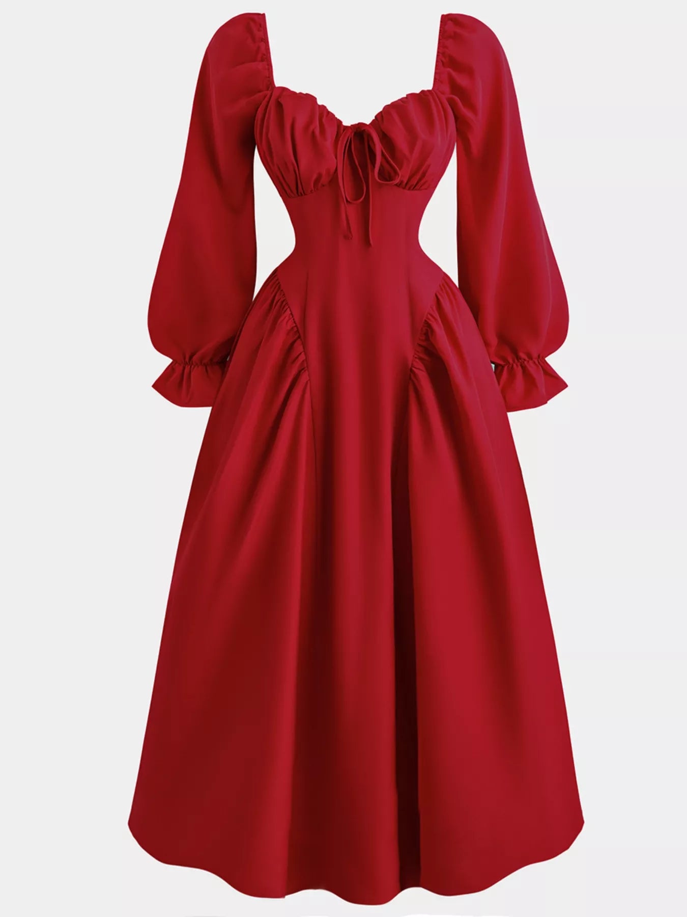 Sweetheart Neckline Flounce Sleeve Dress Scarlet