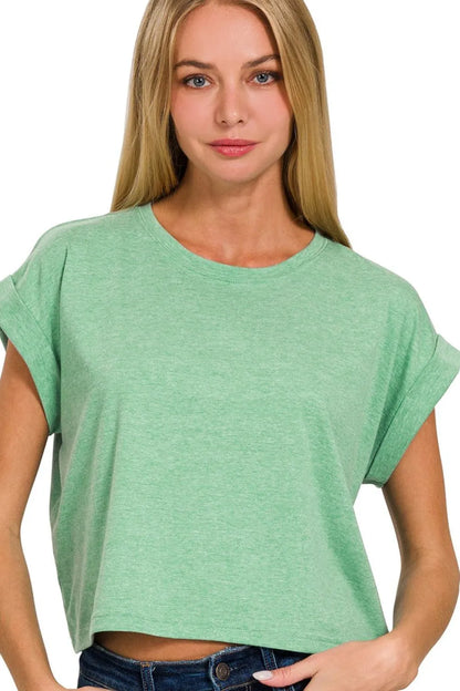 Zenana Rolled Sleeve Crop T-Shirt