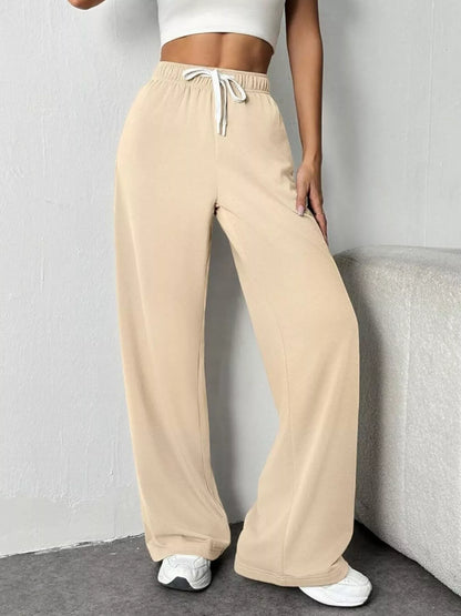 Drawstring Wide Leg Pants Beige