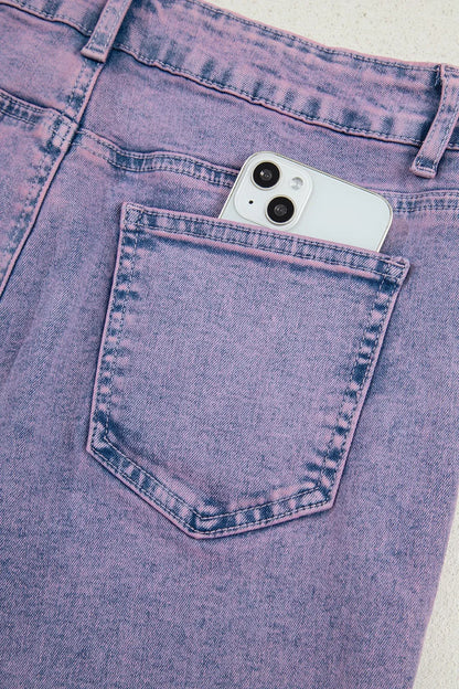 Washed Raw Hem Cropped Jeans