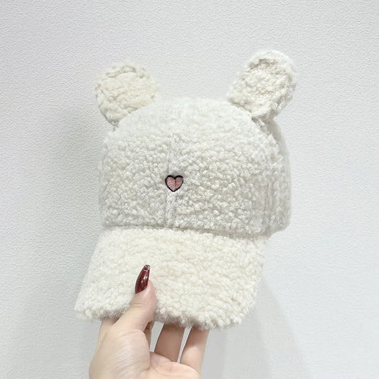 Cute Fluffy Bear Ears Winter Hat Milky White One Size