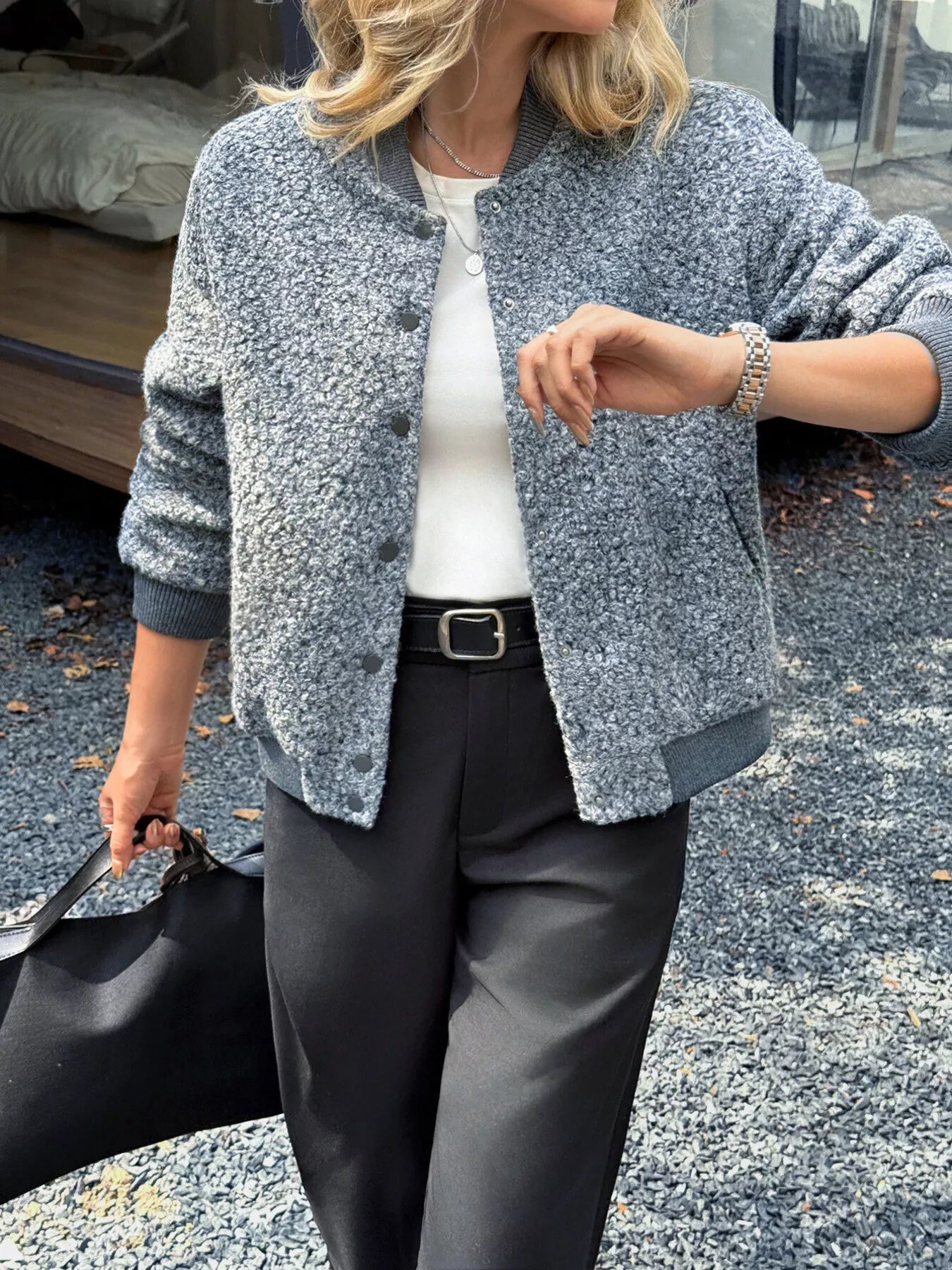 Snap Down Dropped Shoulder Jacket Gray