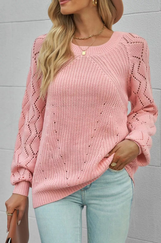 Hollow-Out Puffy Sleeve Knit Sweater
