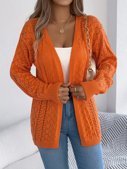 Openwork Open-Front Long Sleeve Cardigan