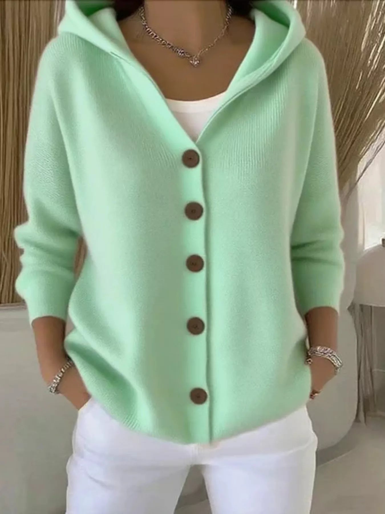 Full Size Hooded Button-Front Soft Knit Cardigan Plus Size Light Blue