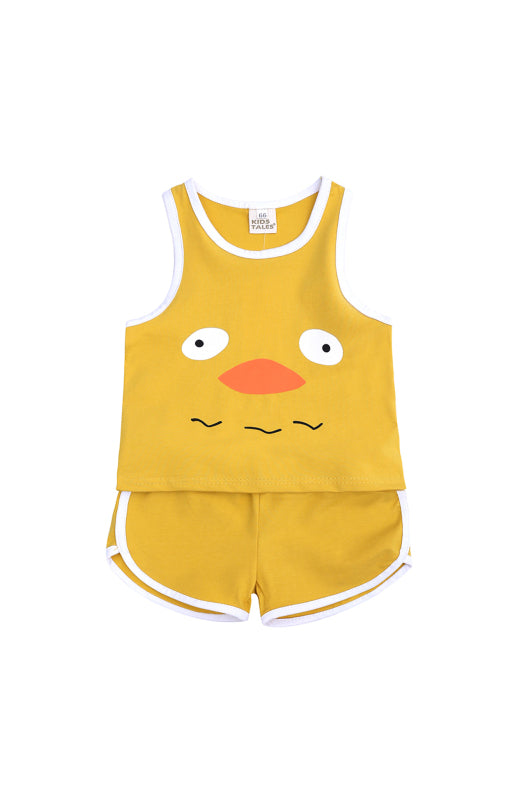 Children's Contrast Print Casual Vest Loungewear Set Yellow