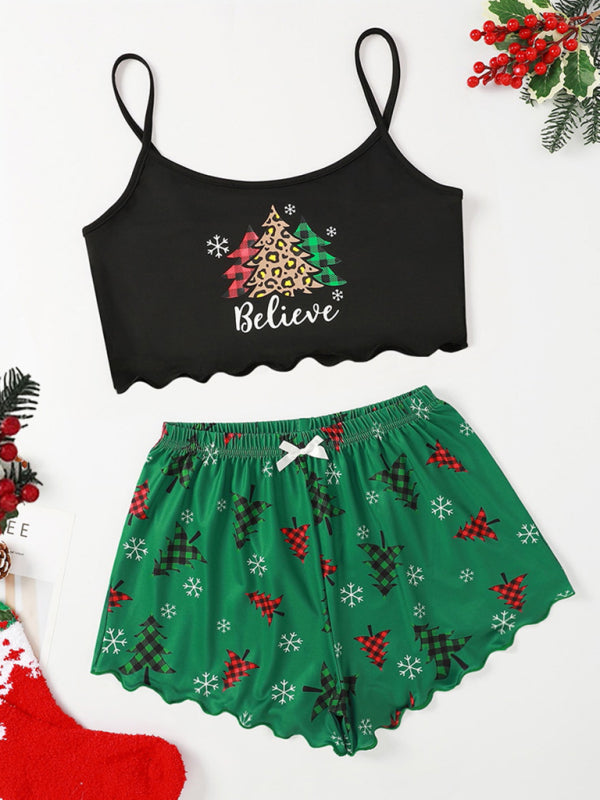Holiday Santa Print Sleeveless Pajama Set for Kids - Fun & Comfort Pattern5