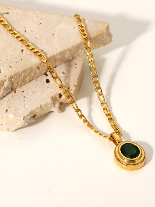 Modern stainless steel jewelry cubic zirconia oval pendant necklace Green FREESIZE