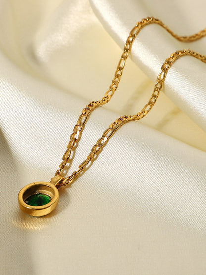 Modern stainless steel jewelry cubic zirconia oval pendant necklace
