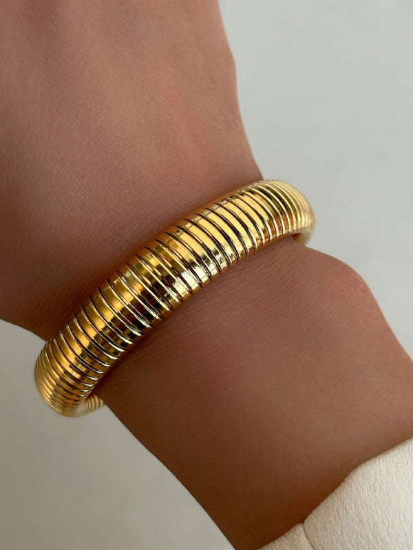 Titanium Steel Vintage Stretch Gypsy Polished Bracelet Pattern2 F