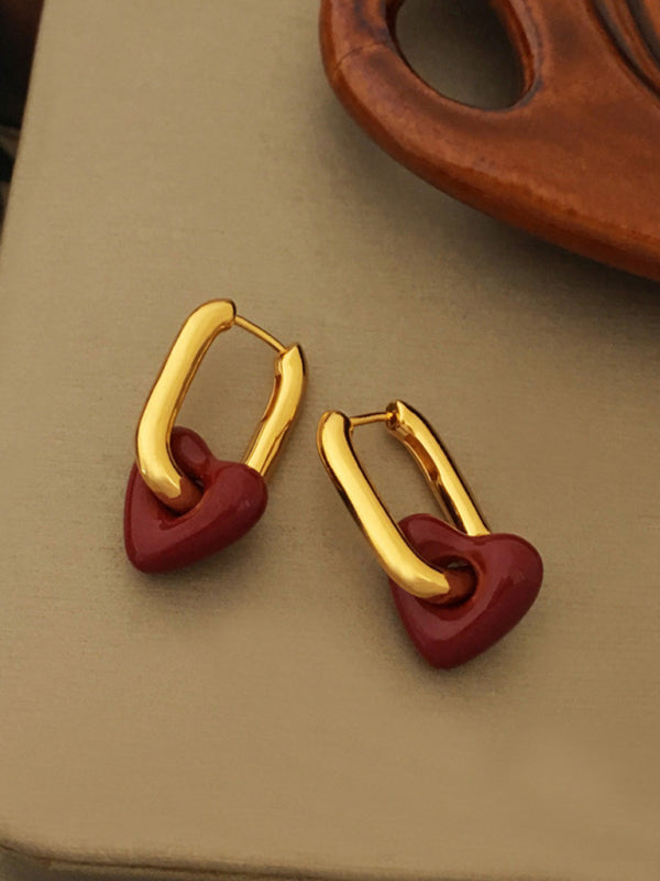 Fashionable, simple and versatile burgundy love necklace and earrings Pattern1 FREESIZE