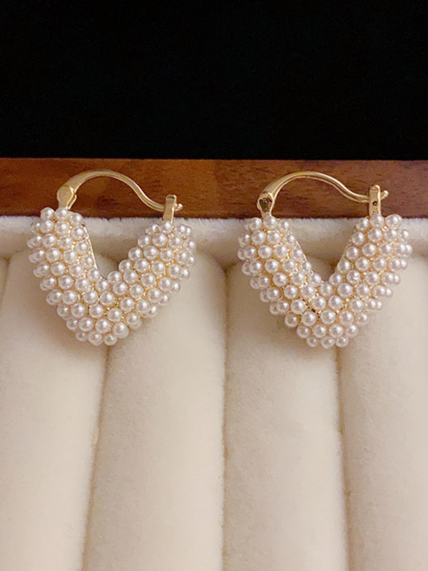 Modern sweet millet beads love heart sweet and cool niche design earrings Pattern1 FREESIZE