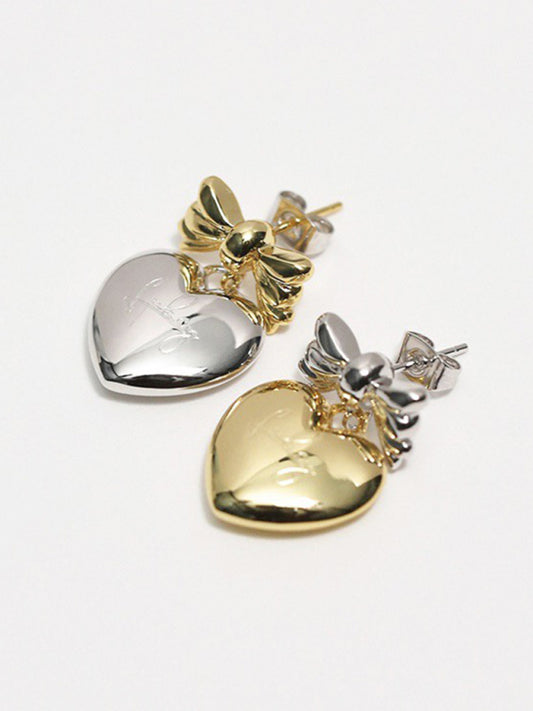 Modern versatile sweet and cool heart bow earrings