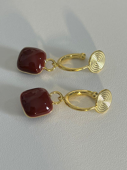 Modern style red bean mosquito coil disc ear clip without piercing wine red earrings Ponceau FREESIZE