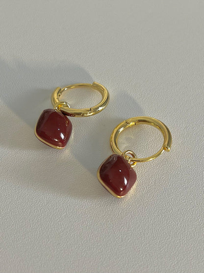 Modern style red bean mosquito coil disc ear clip without piercing wine red earrings Wine Red FREESIZE