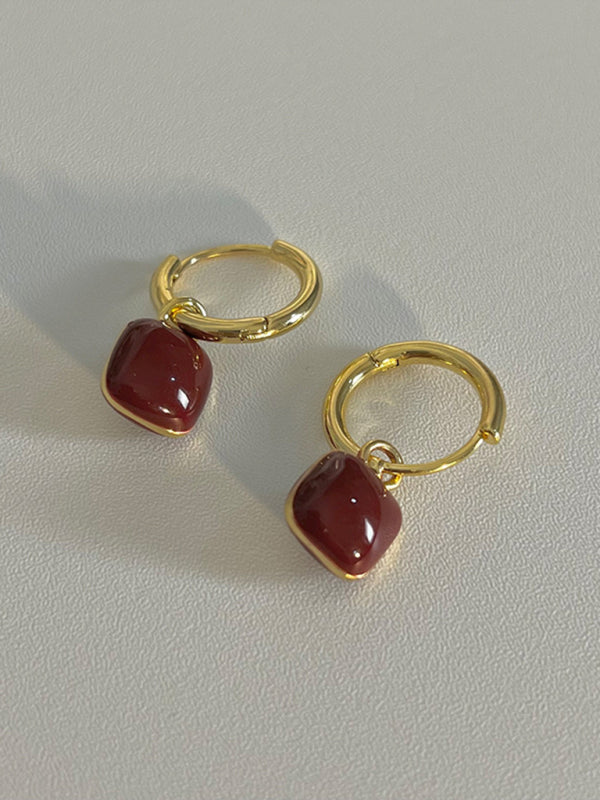 Modern style red bean mosquito coil disc ear clip without piercing wine red earrings Wine Red FREESIZE
