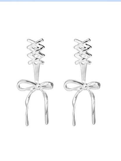 Modern 925 silver needle bow ribbon cute new earrings